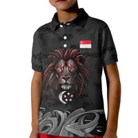 Singapore National Flag Day Kid Polo Shirt Lion Tiger Coat Of Arms Grunge Graffiti
