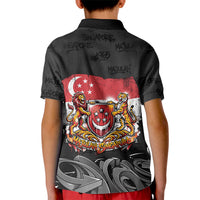 Singapore National Flag Day Kid Polo Shirt Lion Tiger Coat Of Arms Grunge Graffiti