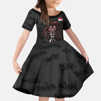 Singapore National Flag Day Kid Short Sleeve Dress Lion Tiger Coat Of Arms Grunge Graffiti