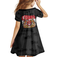 Singapore National Flag Day Kid Short Sleeve Dress Lion Tiger Coat Of Arms Grunge Graffiti