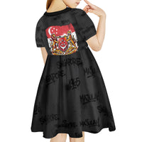 Singapore National Flag Day Kid Short Sleeve Dress Lion Tiger Coat Of Arms Grunge Graffiti