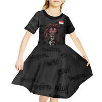 Singapore National Flag Day Kid Short Sleeve Dress Lion Tiger Coat Of Arms Grunge Graffiti