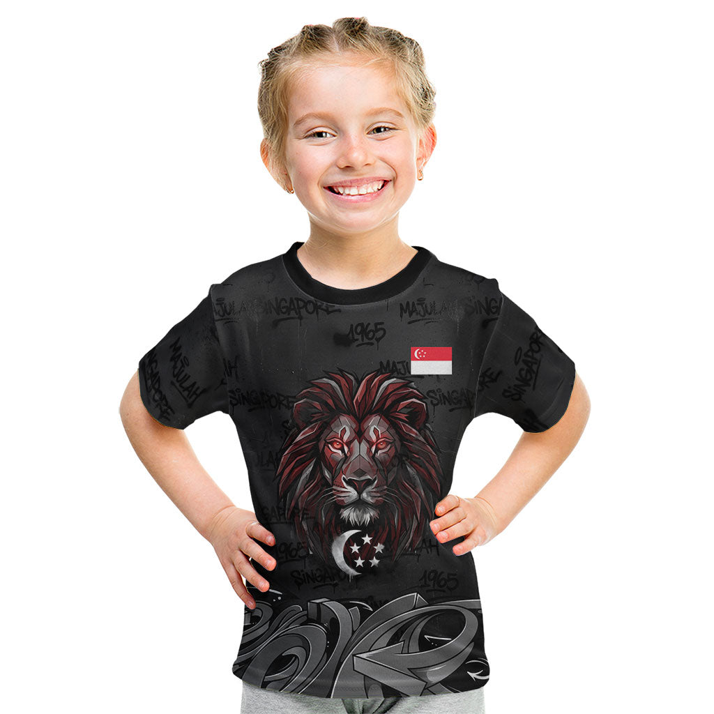 Singapore National Flag Day Kid T Shirt Lion Tiger Coat Of Arms Grunge Graffiti