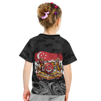 Singapore National Flag Day Kid T Shirt Lion Tiger Coat Of Arms Grunge Graffiti