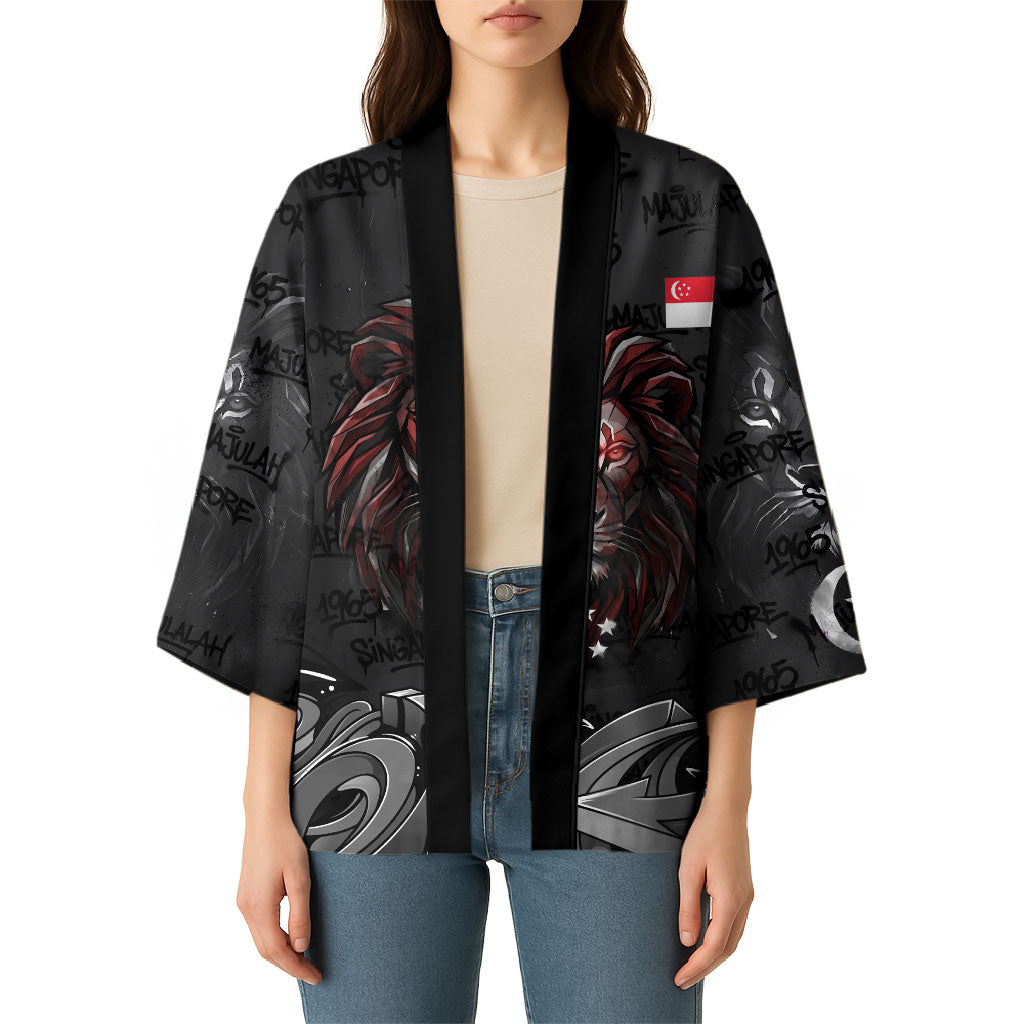 Singapore National Flag Day Kimono Lion Tiger Coat Of Arms Grunge Graffiti