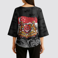 Singapore National Flag Day Kimono Sleeve Blouse Lion Tiger Coat Of Arms Grunge Graffiti