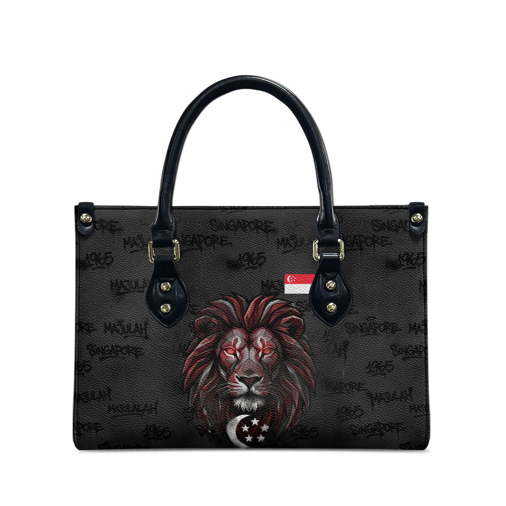 Singapore National Flag Day Leather Bag Lion Tiger Coat Of Arms Grunge Graffiti