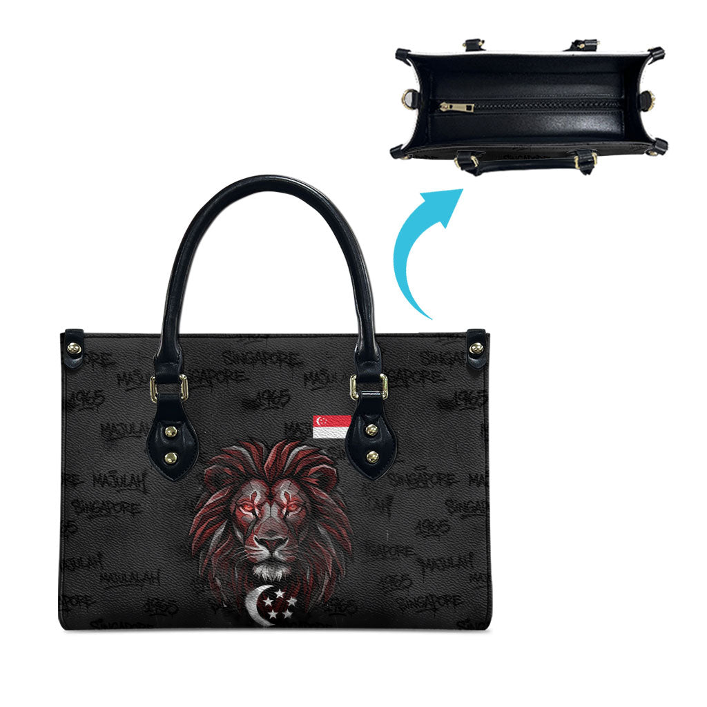 Singapore National Flag Day Leather Bag Lion Tiger Coat Of Arms Grunge Graffiti