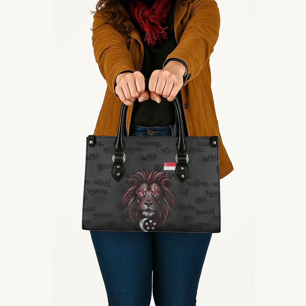 Singapore National Flag Day Leather Bag Lion Tiger Coat Of Arms Grunge Graffiti