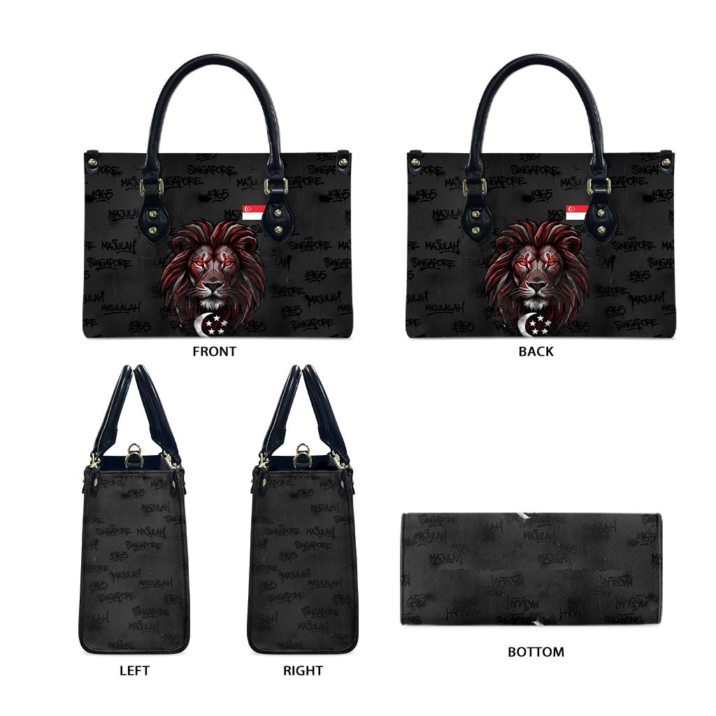Singapore National Flag Day Leather Bag Lion Tiger Coat Of Arms Grunge Graffiti