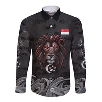Singapore National Flag Day Long Sleeve Button Shirt Lion Tiger Coat Of Arms Grunge Graffiti