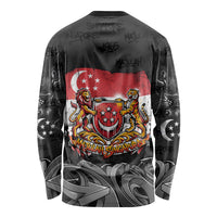 Singapore National Flag Day Long Sleeve Shirt Lion Tiger Coat Of Arms Grunge Graffiti