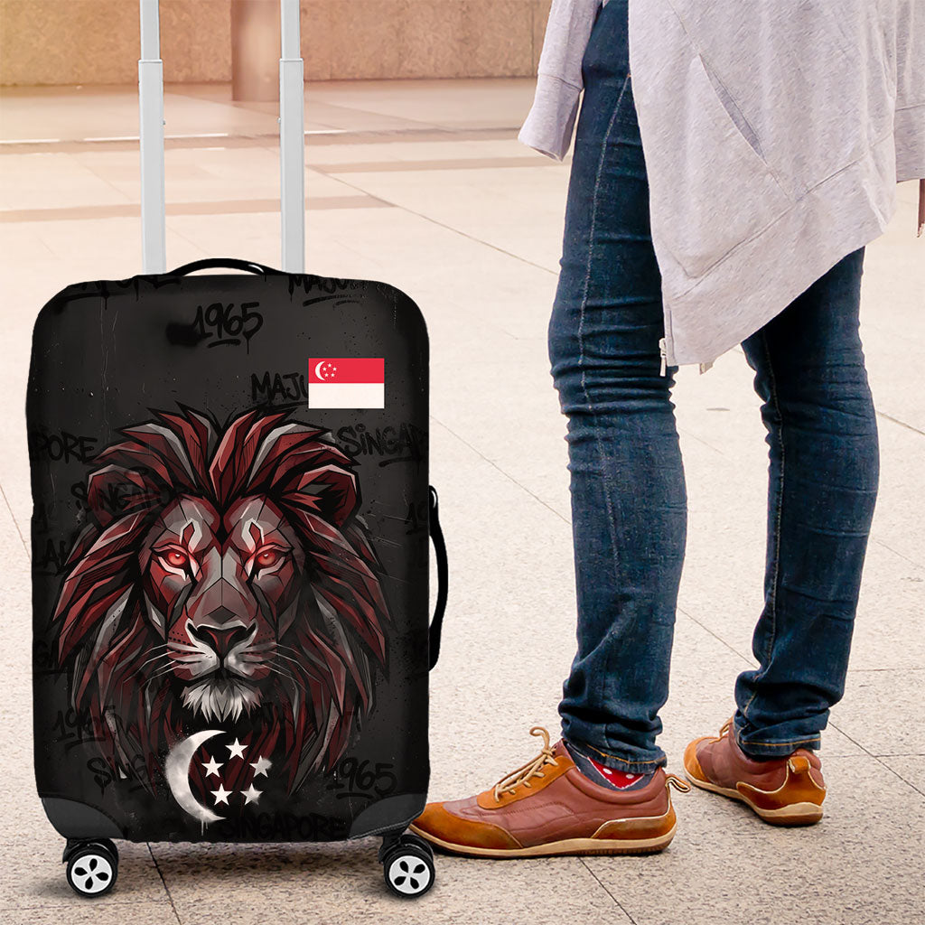 Singapore National Flag Day Luggage Cover Lion Tiger Coat Of Arms Grunge Graffiti