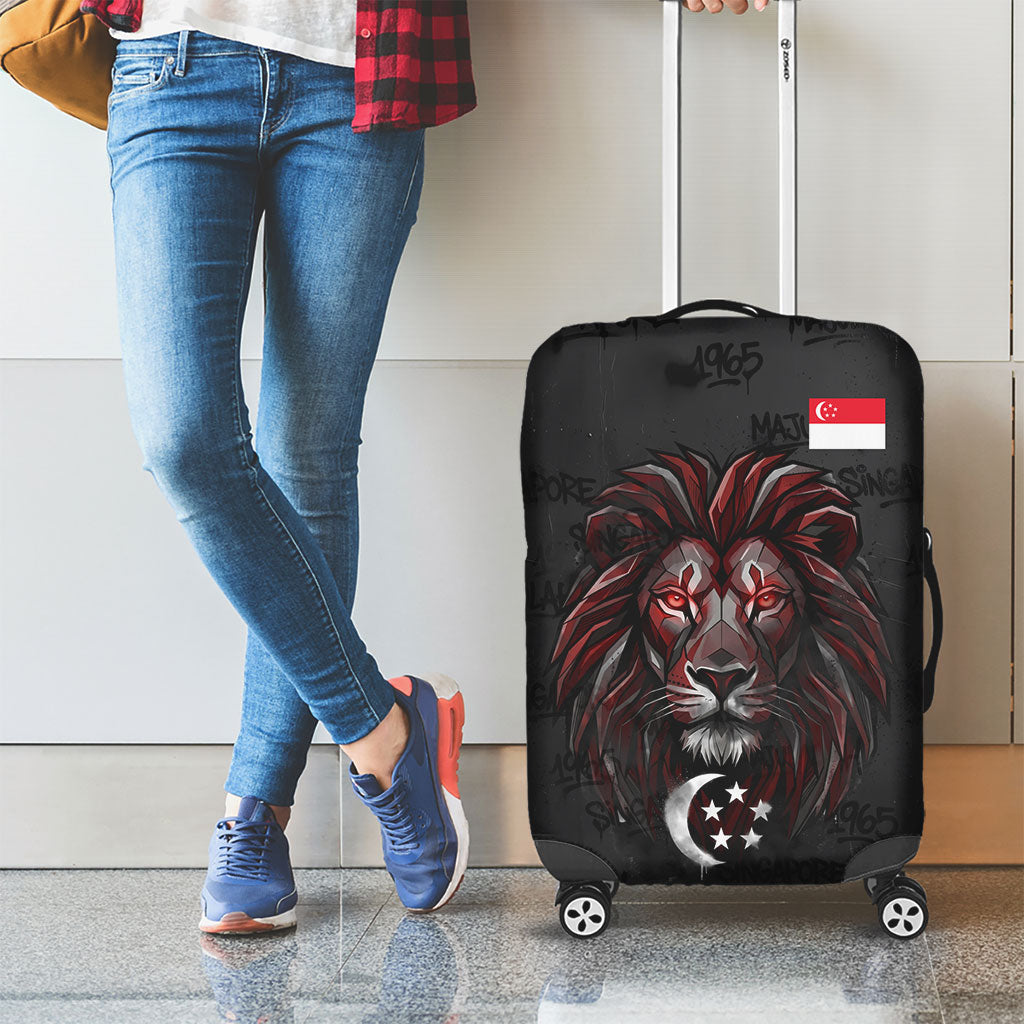 Singapore National Flag Day Luggage Cover Lion Tiger Coat Of Arms Grunge Graffiti