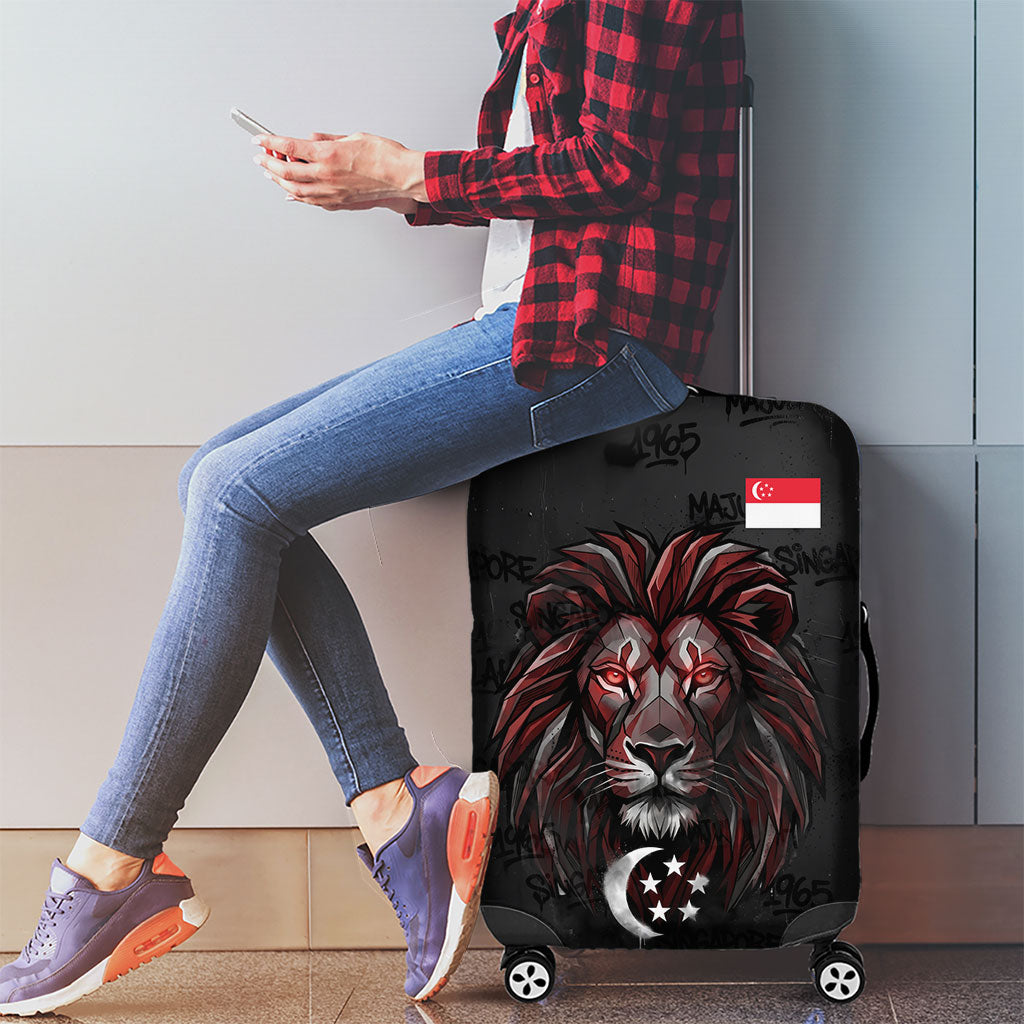 Singapore National Flag Day Luggage Cover Lion Tiger Coat Of Arms Grunge Graffiti