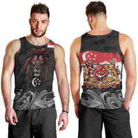 Singapore National Flag Day Men Tank Top Lion Tiger Coat Of Arms Grunge Graffiti