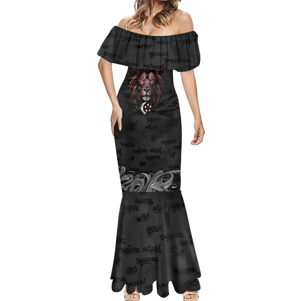 Singapore National Flag Day Mermaid Dress Lion Tiger Coat Of Arms Grunge Graffiti