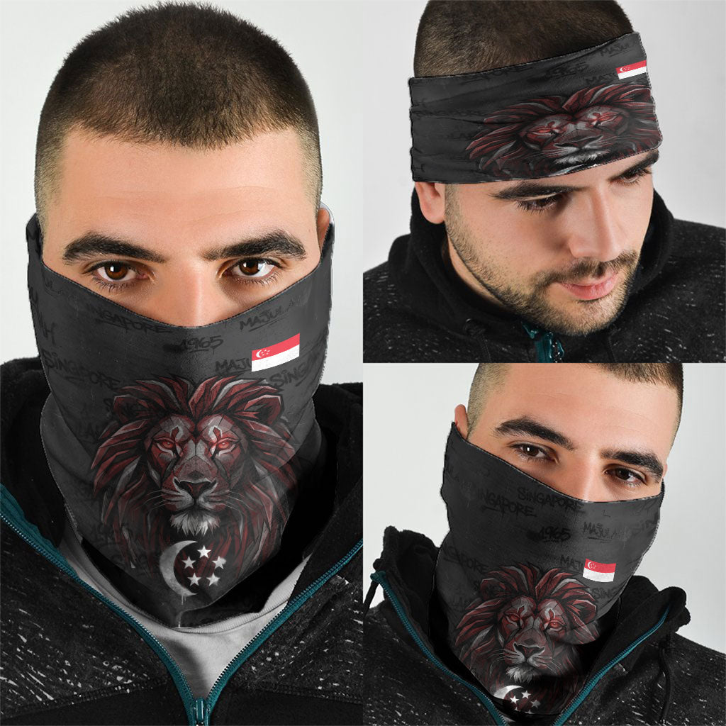 Singapore National Flag Day Neck Gaiter Lion Tiger Coat Of Arms Grunge Graffiti