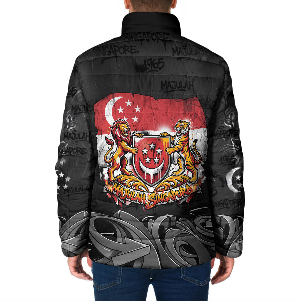 Singapore National Flag Day Padded Jacket Lion Tiger Coat Of Arms Grunge Graffiti