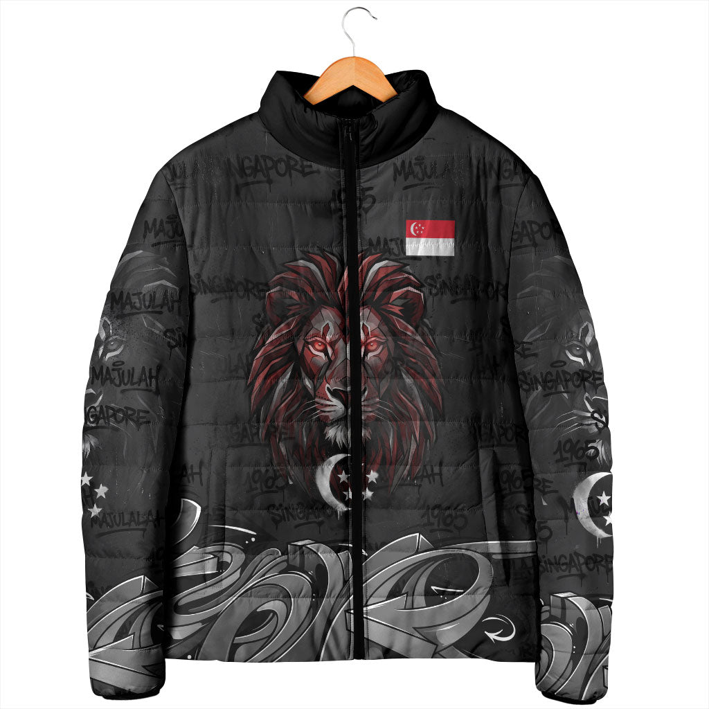 Singapore National Flag Day Padded Jacket Lion Tiger Coat Of Arms Grunge Graffiti