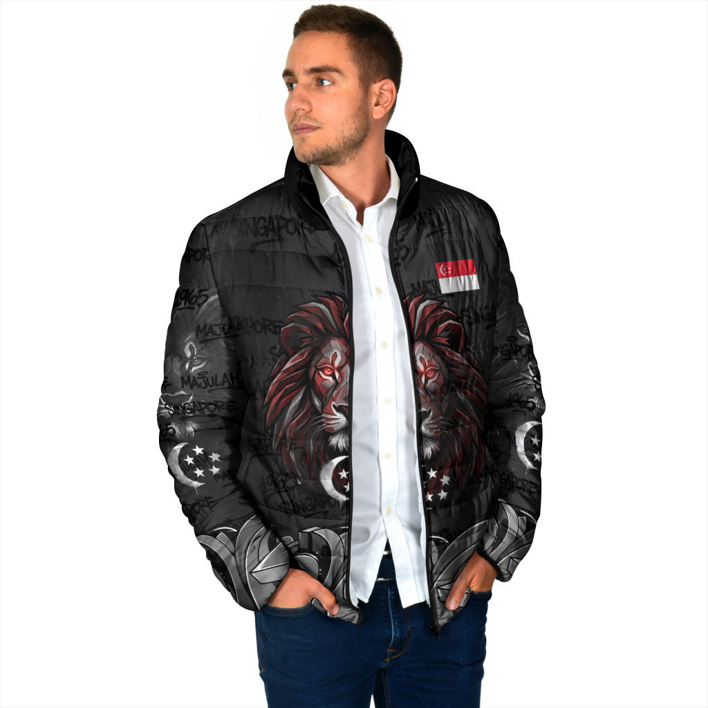 Singapore National Flag Day Padded Jacket Lion Tiger Coat Of Arms Grunge Graffiti