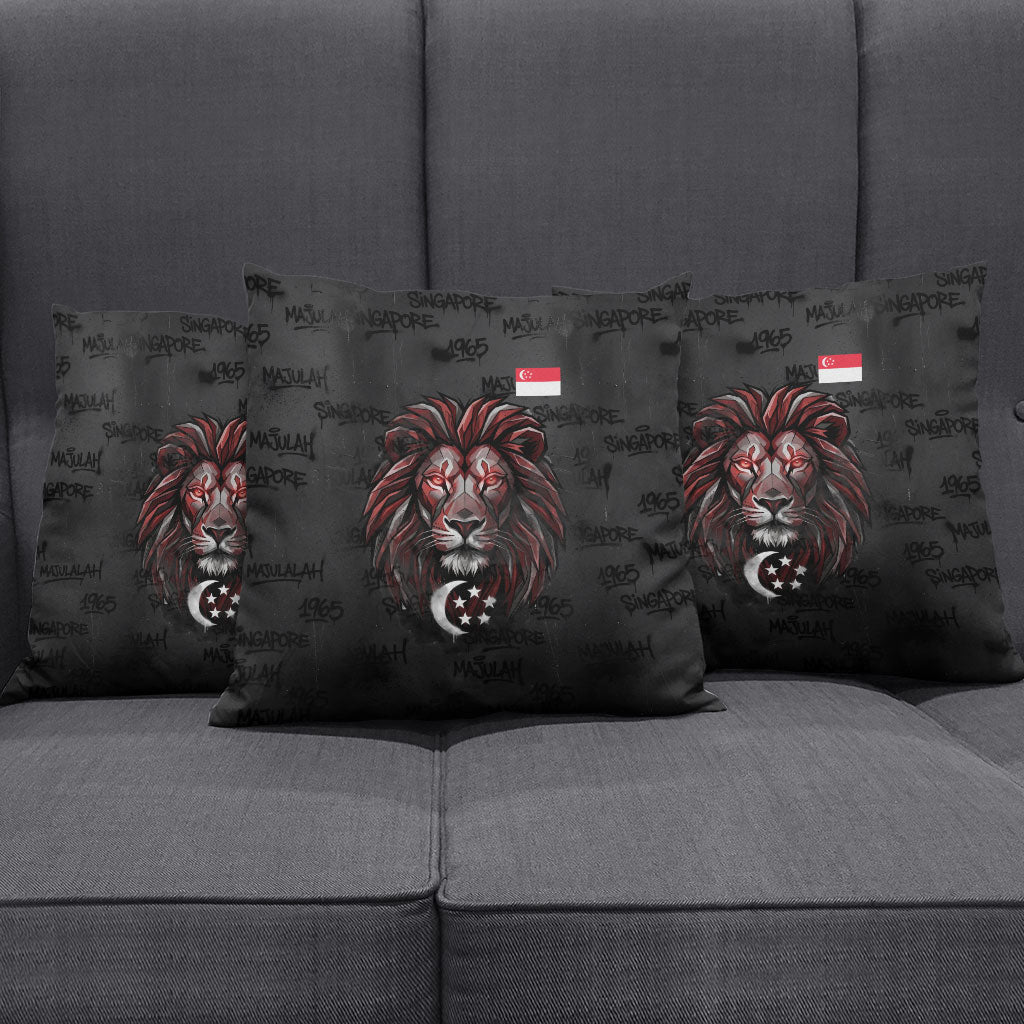Singapore National Flag Day Pillow Cover Lion Tiger Coat Of Arms Grunge Graffiti