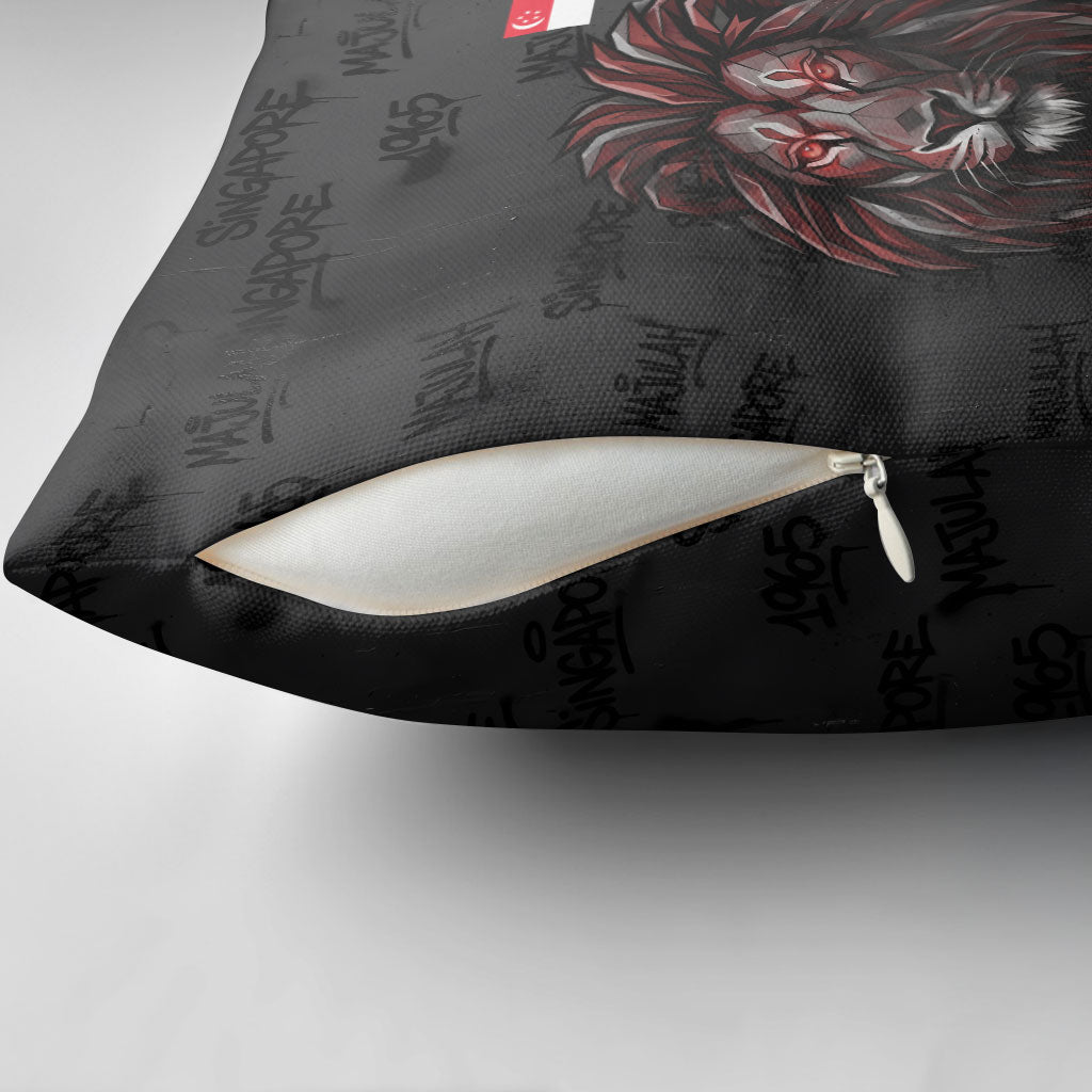 Singapore National Flag Day Pillow Cover Lion Tiger Coat Of Arms Grunge Graffiti