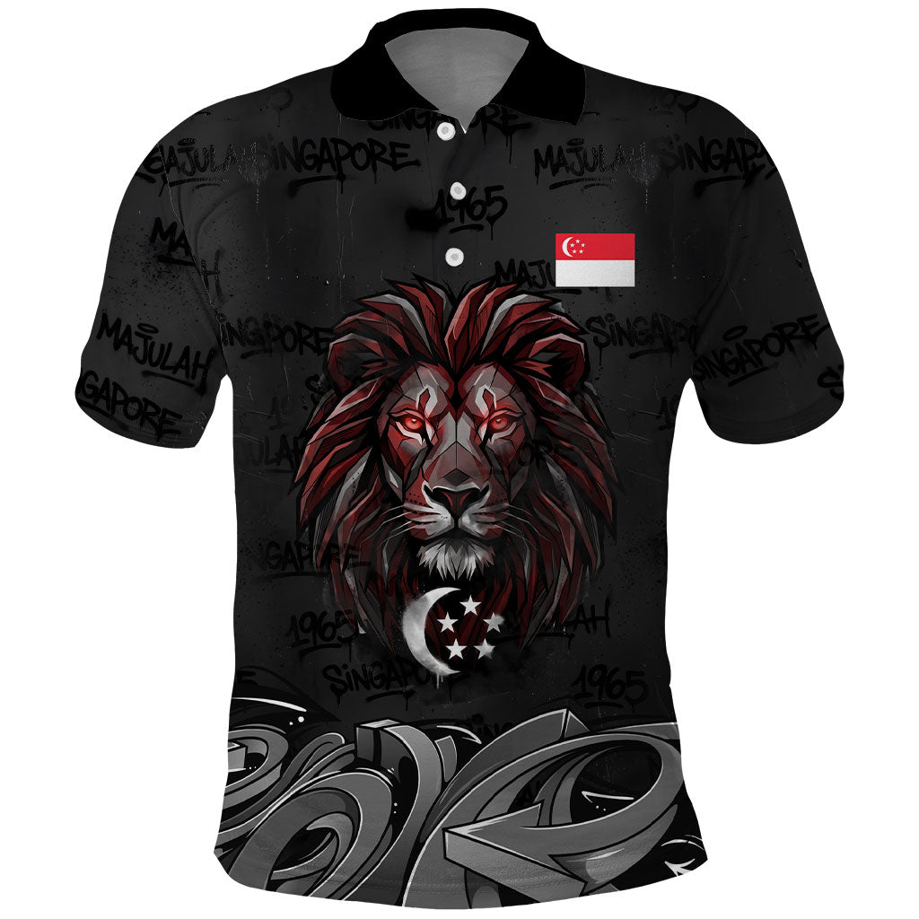 Singapore National Flag Day Polo Shirt Lion Tiger Coat Of Arms Grunge Graffiti