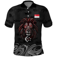 Singapore National Flag Day Polo Shirt Lion Tiger Coat Of Arms Grunge Graffiti