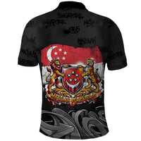 Singapore National Flag Day Polo Shirt Lion Tiger Coat Of Arms Grunge Graffiti