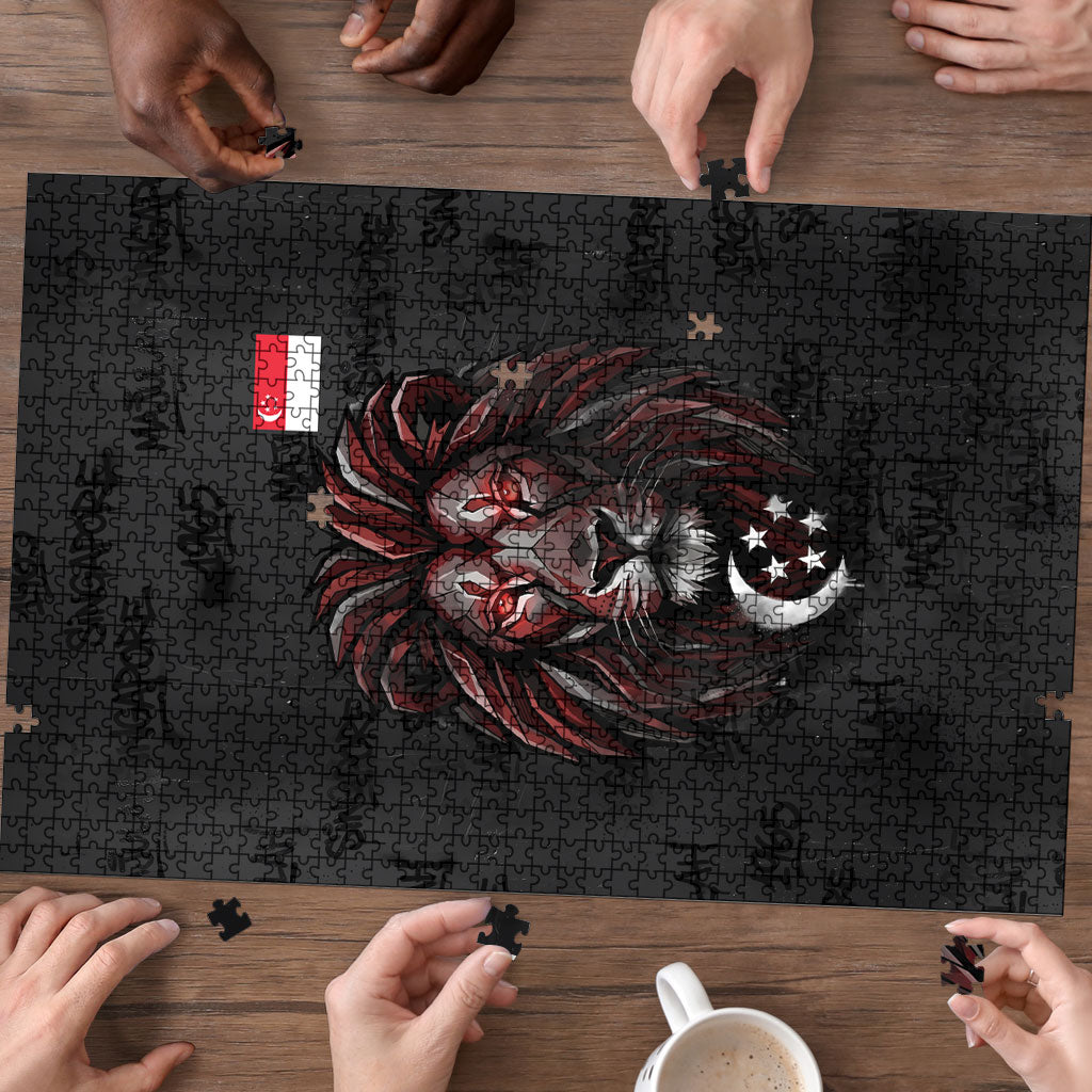 Singapore National Flag Day Puzzle Lion Tiger Coat Of Arms Grunge Graffiti
