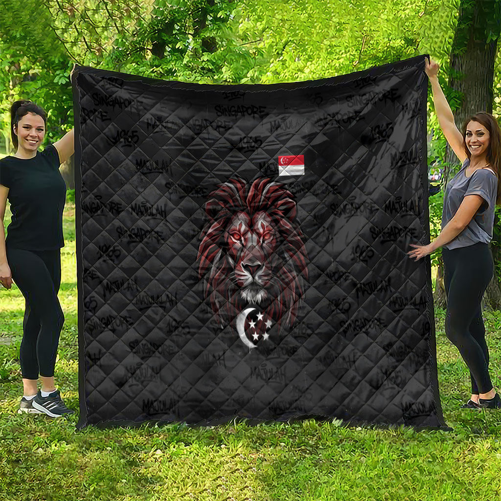 Singapore National Flag Day Quilt Lion Tiger Coat Of Arms Grunge Graffiti