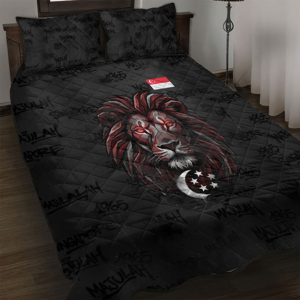 Singapore National Flag Day Quilt Bed Set Lion Tiger Coat Of Arms Grunge Graffiti