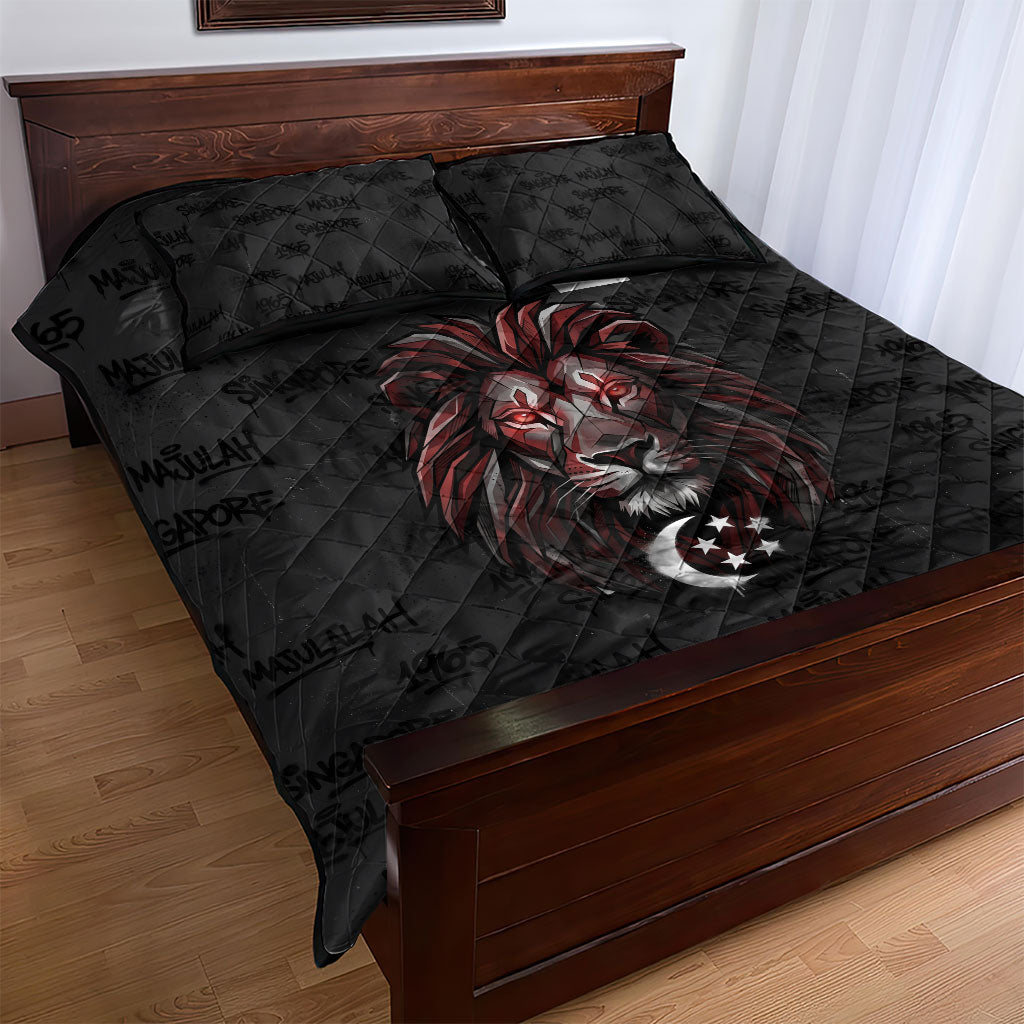 Singapore National Flag Day Quilt Bed Set Lion Tiger Coat Of Arms Grunge Graffiti