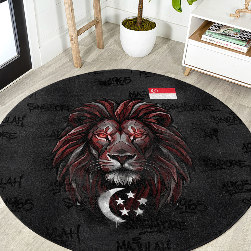 Singapore National Flag Day Round Carpet Lion Tiger Coat Of Arms Grunge Graffiti