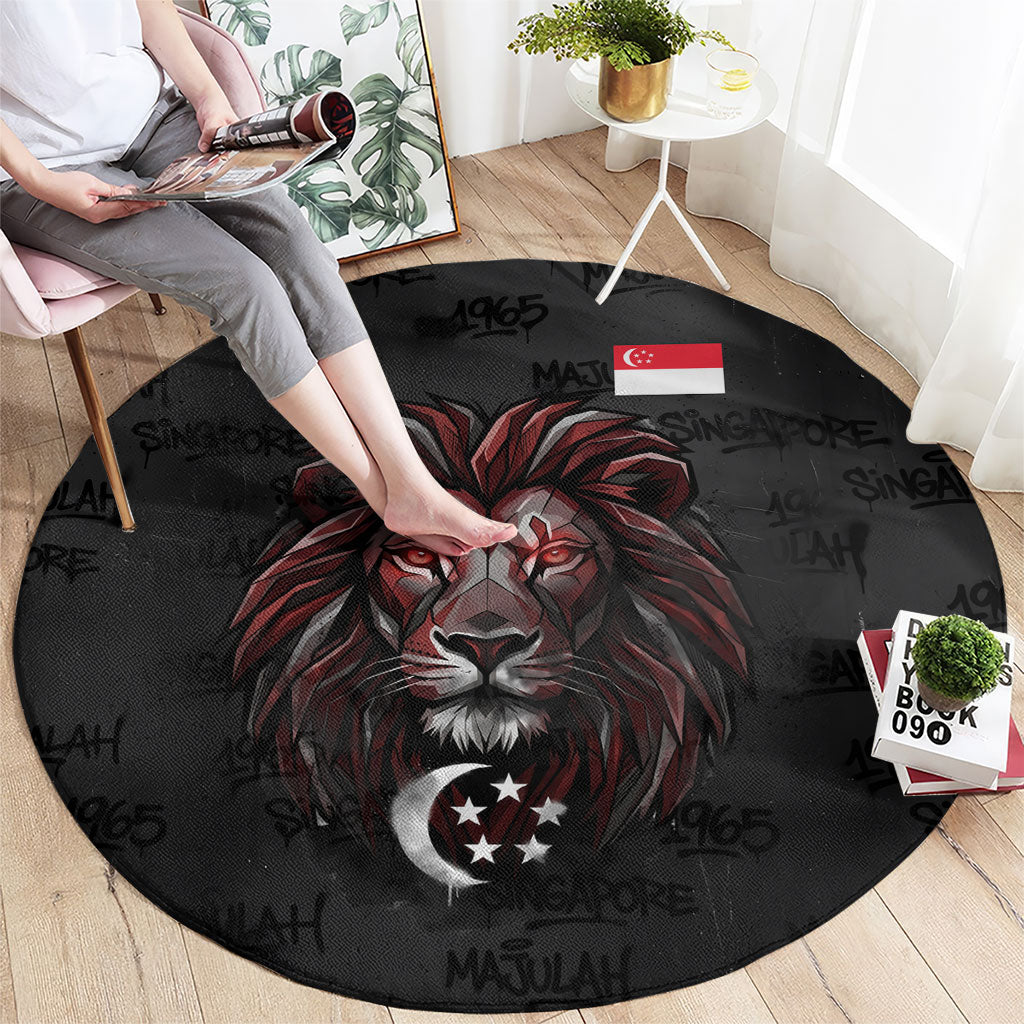 Singapore National Flag Day Round Carpet Lion Tiger Coat Of Arms Grunge Graffiti