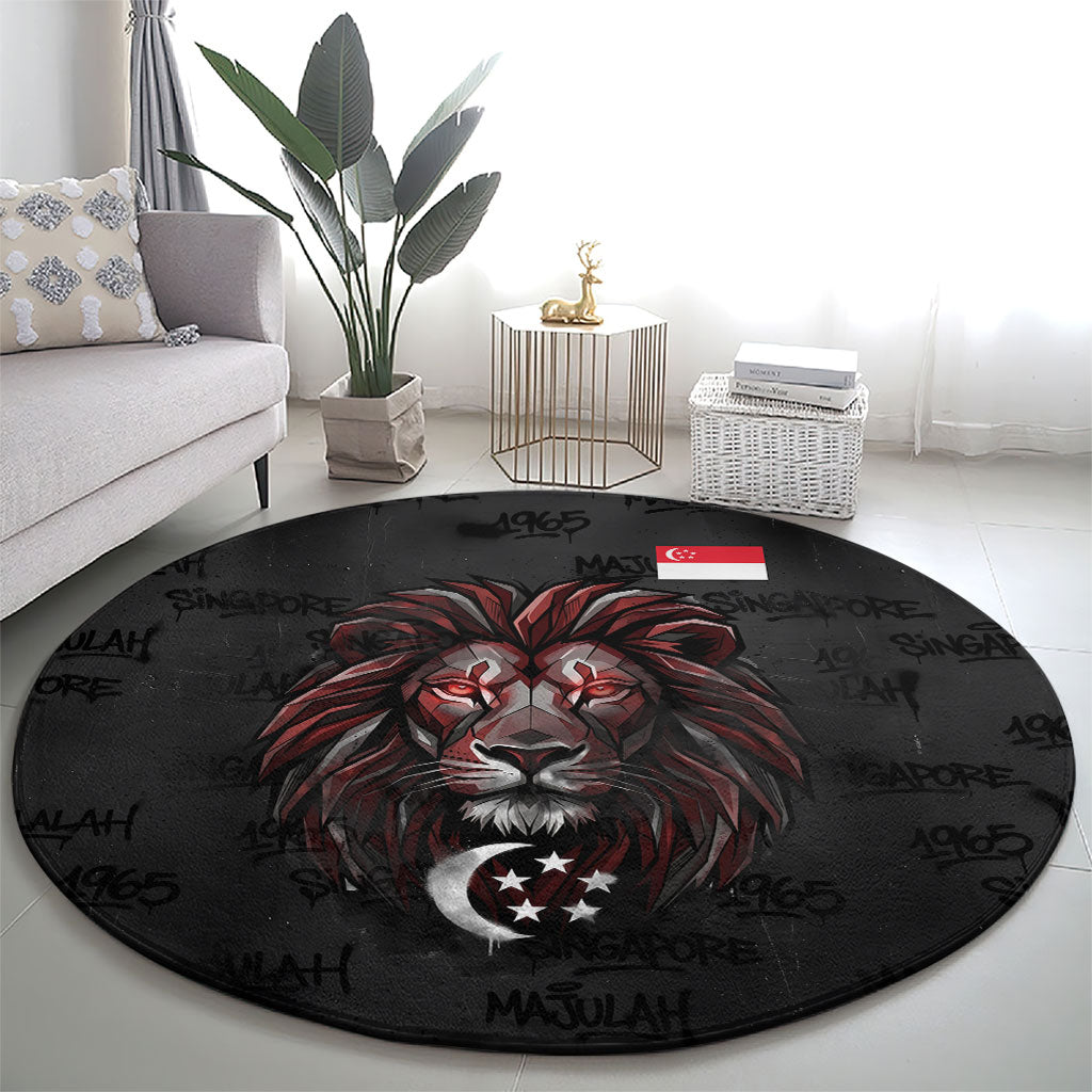 Singapore National Flag Day Round Carpet Lion Tiger Coat Of Arms Grunge Graffiti