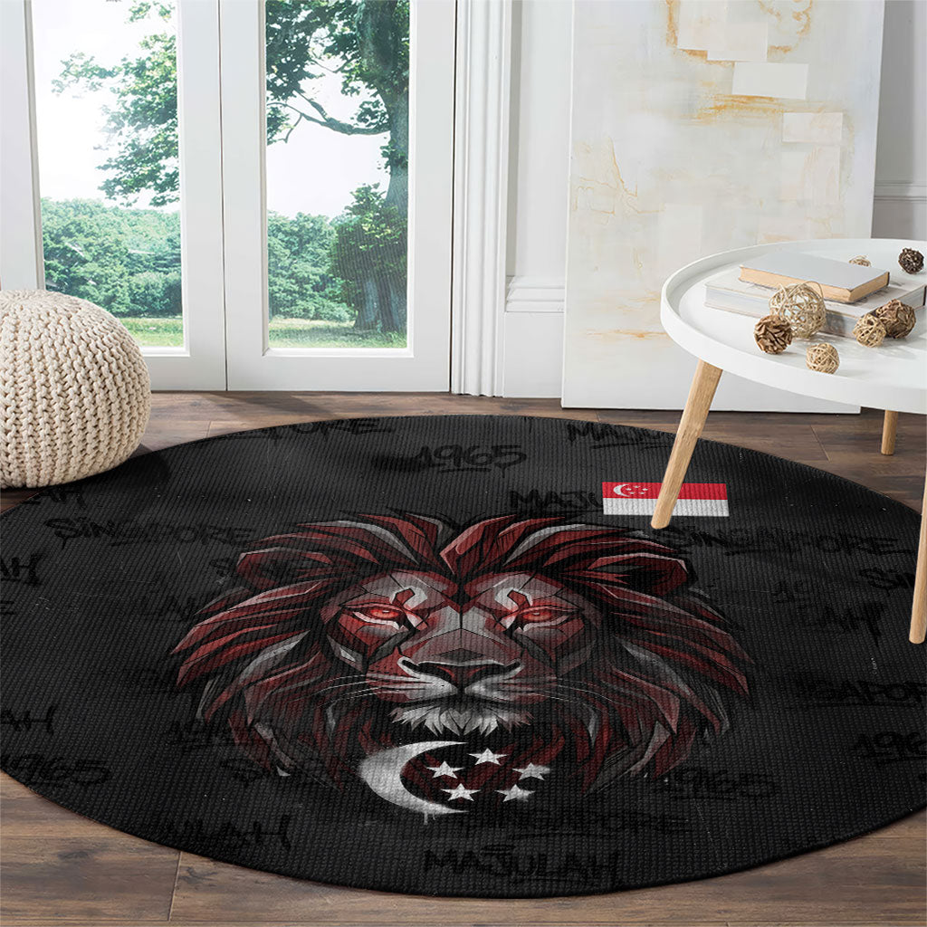 Singapore National Flag Day Round Carpet Lion Tiger Coat Of Arms Grunge Graffiti