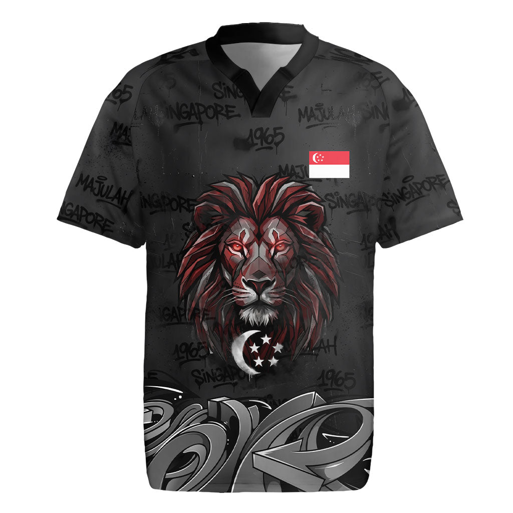 Singapore National Flag Day Rugby Jersey Lion Tiger Coat Of Arms Grunge Graffiti