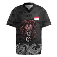 Singapore National Flag Day Rugby Jersey Lion Tiger Coat Of Arms Grunge Graffiti