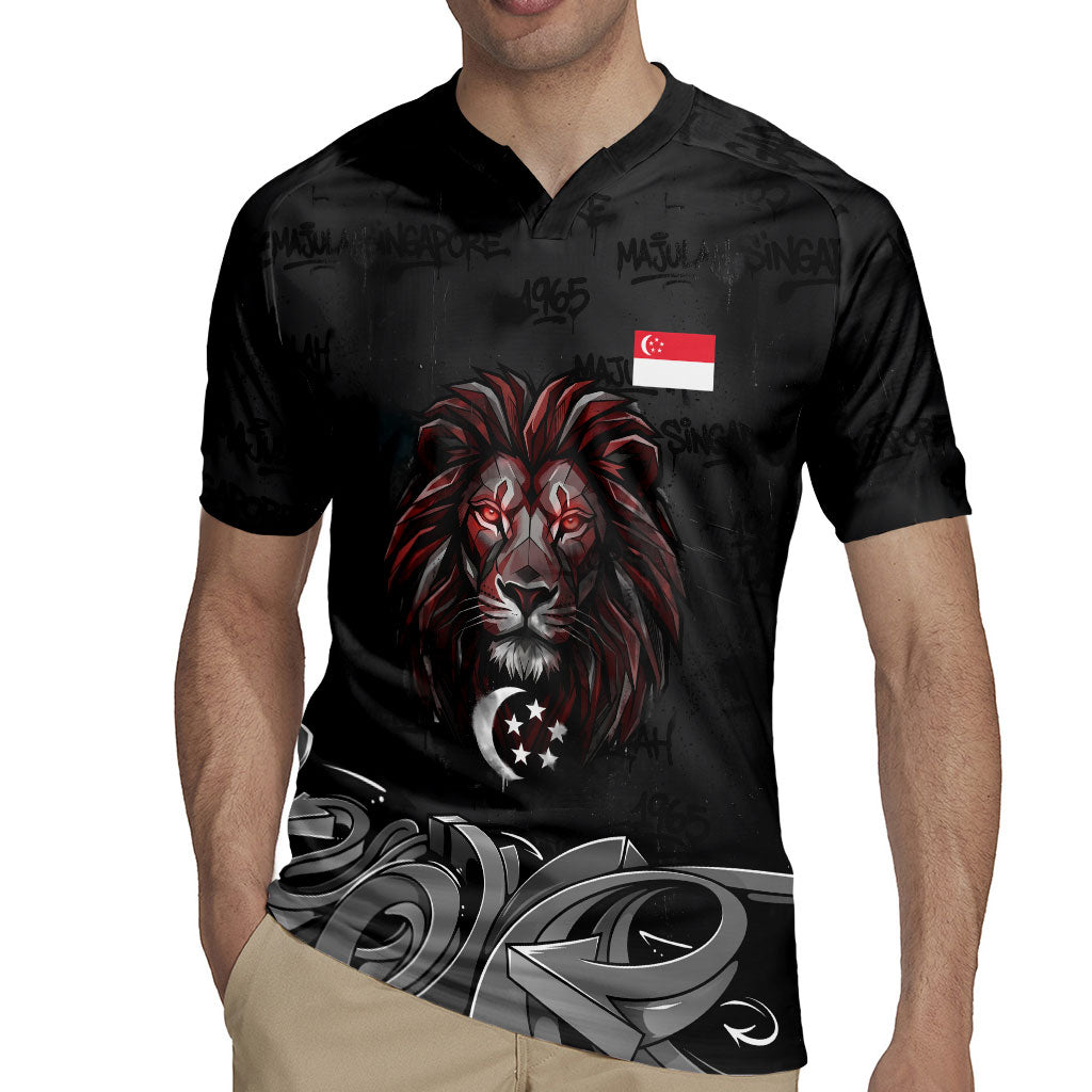 Singapore National Flag Day Rugby Jersey Lion Tiger Coat Of Arms Grunge Graffiti