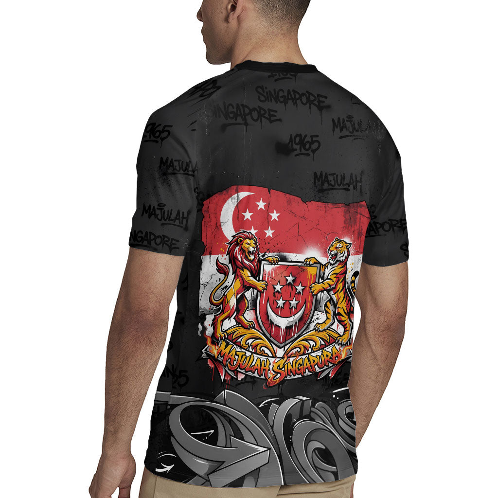 Singapore National Flag Day Rugby Jersey Lion Tiger Coat Of Arms Grunge Graffiti