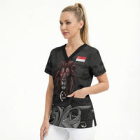 Singapore National Flag Day Scrub Top Lion Tiger Coat Of Arms Grunge Graffiti