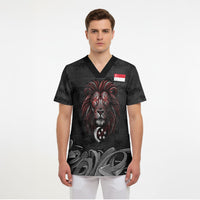 Singapore National Flag Day Scrub Top Lion Tiger Coat Of Arms Grunge Graffiti