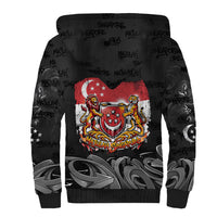 Singapore National Flag Day Sherpa Hoodie Lion Tiger Coat Of Arms Grunge Graffiti