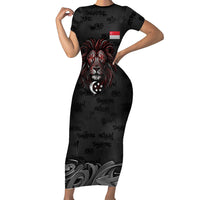 Singapore National Flag Day Short Sleeve Bodycon Dress Lion Tiger Coat Of Arms Grunge Graffiti
