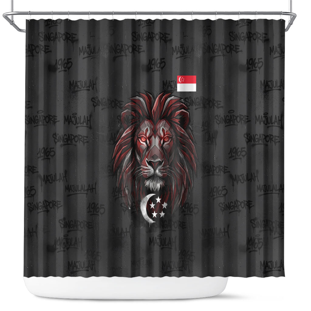 Singapore National Flag Day Shower Curtain Lion Tiger Coat Of Arms Grunge Graffiti