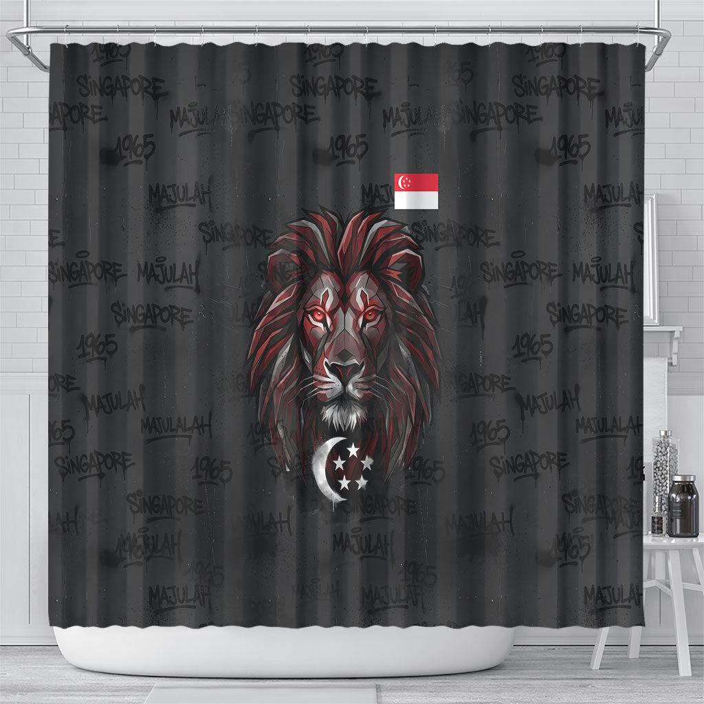 Singapore National Flag Day Shower Curtain Lion Tiger Coat Of Arms Grunge Graffiti