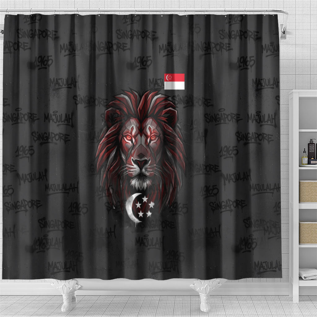 Singapore National Flag Day Shower Curtain Lion Tiger Coat Of Arms Grunge Graffiti
