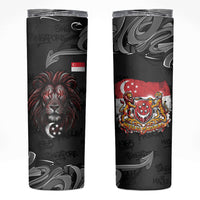 Singapore National Flag Day Skinny Tumbler Lion Tiger Coat Of Arms Grunge Graffiti